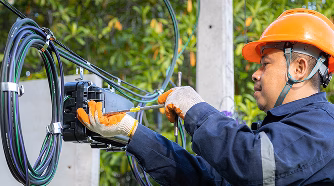 man installing cables